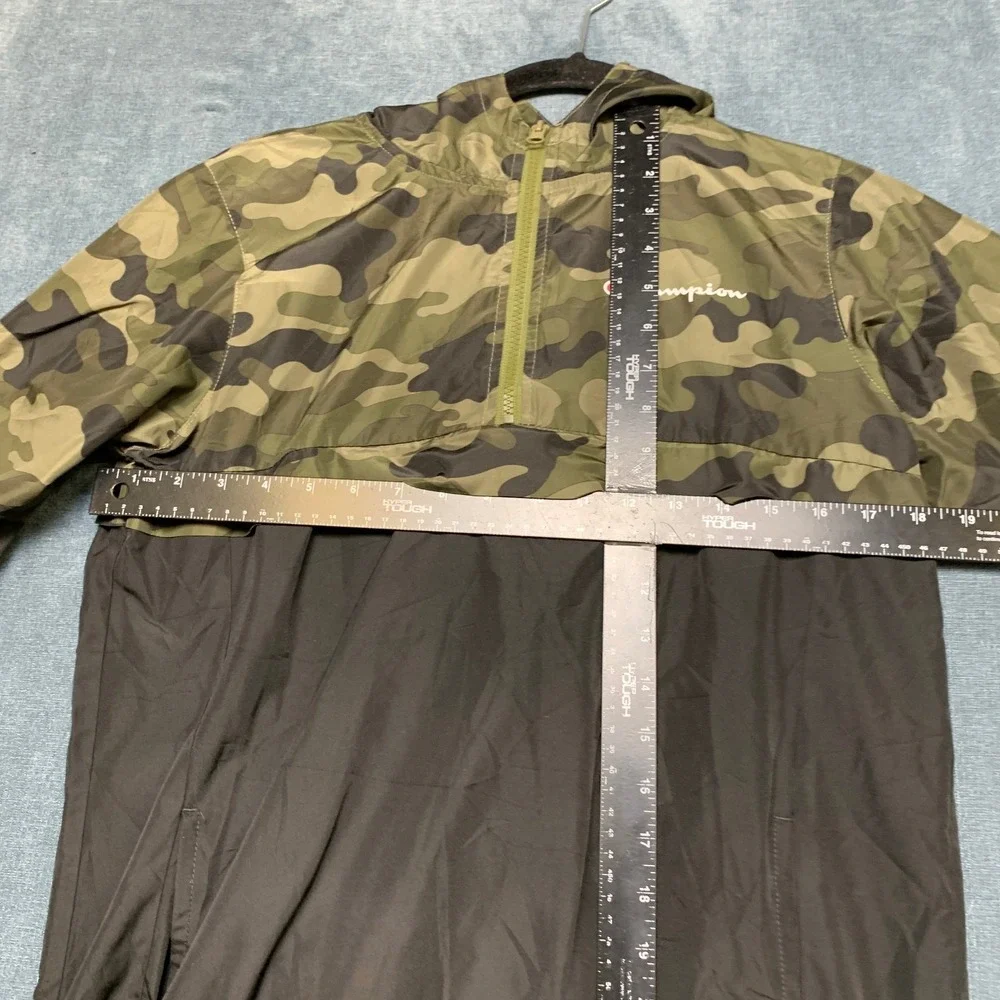 Champion Windbreaker Jacket Mens Large Black Green Camo Hooded Quarter Zip